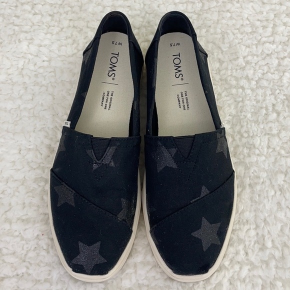 TOMS Alpargata Black Glitter Star Slip On Shoes - Picture 2 of 10